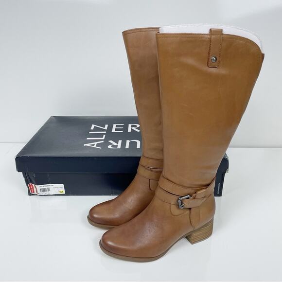 NEW Naturalizer Dev Leather Knee High Riding Boots Saddle Tan Wide Calf 7 - Picture 2 of 9